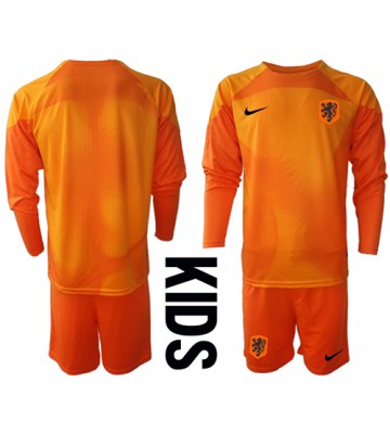 Maillot de foot Pays-Bas Gardien de but Extérieur enfant Monde 2022 Manche Longue (+ pantalon court)